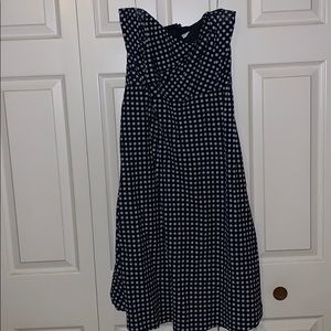 Navy and White Polka Dot Strapless Dress